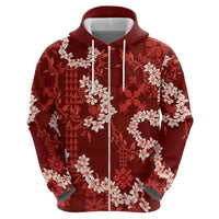 Mokihana Maile and Ilima Leis Zip Hoodie Ulaʻula Hawaiian Tapa Quilt Pattern - Polynesian Pride