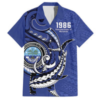 Personalized FSM 1986 Independence Day Family Matching Off The Shoulder Long Sleeve Dress and Hawaiian Shirt Polynesian Shark Tattoo Style LT9 Dad's Shirt - Short Sleeve Blue - Polynesian Pride