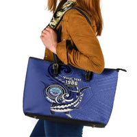 Personalized FSM 1986 Independence Day Leather Tote Bag Polynesian Shark Tattoo Style LT9 Blue - Polynesian Pride