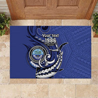 Personalized FSM 1986 Independence Day Rubber Doormat Polynesian Shark Tattoo Style LT9 Blue - Polynesian Pride