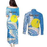 Personalized Palau 1994 Belau Rekid Couples Matching Puletasi and Long Sleeve Button Shirt Polynesian Plumeria Style