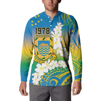 Personalised Tuvalu 1978 Independence Day Button Sweatshirt Polynesian Plumeria Style