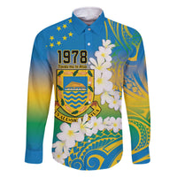 Personalised Tuvalu 1978 Independence Day Family Matching Off The Shoulder Long Sleeve Dress and Hawaiian Shirt Polynesian Plumeria Style LT9 Dad's Shirt - Long Sleeve Gradient - Polynesian Pride