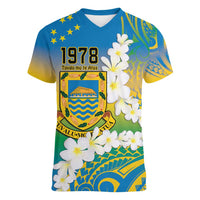 Personalised Tuvalu 1978 Independence Day Women V-Neck T-Shirt Polynesian Plumeria Style
