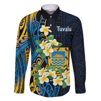 Personalised Tuvalu Beautiful Plumeria Flower Family Matching Short Sleeve Bodycon Dress and Hawaiian Shirt LT9 Dad's Shirt - Long Sleeve Black - Polynesian Pride