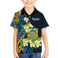 Personalised Tuvalu Beautiful Plumeria Flower Kid Hawaiian Shirt LT9 Kid Black - Polynesian Pride