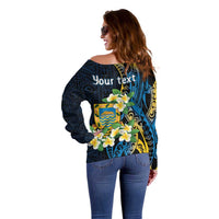 Personalised Tuvalu Beautiful Plumeria Flower Off Shoulder Sweater
