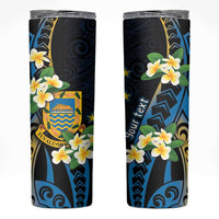 Personalised Tuvalu Beautiful Plumeria Flower Skinny Tumbler LT9 Black - Polynesian Pride