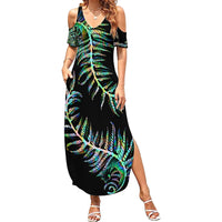 New Zealand Family Matching Summer Maxi Dress and Hawaiian Shirt Aotearoa Silver Fern Mixed Papua Shell Green Vibe LT9 Mom's Dress Green - Polynesian Pride
