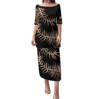 New Zealand Puletasi Aotearoa Silver Fern Mixed Papua Shell Red Vibe LT9 Long Dress Red - Polynesian Pride