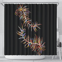 New Zealand Shower Curtain Aotearoa Silver Fern Mixed Papua Shell Red Vibe LT9 - Polynesian Pride