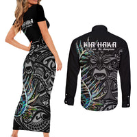 New Zealand Rugby Couples Matching Short Sleeve Bodycon Dress and Long Sleeve Button Shirt NZ Black Fern Champions History With Papua Shell LT9 - Polynesian Pride