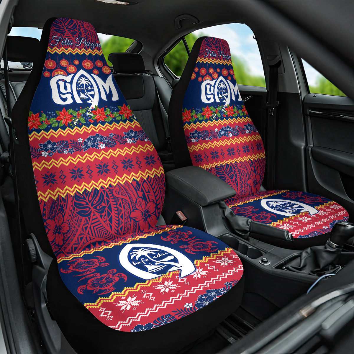 Personalised Guam Christmas Car Seat Cover Felis Pusgua Santa Beach Polynesian Pattern LT9 One Size Blue - Polynesian Pride