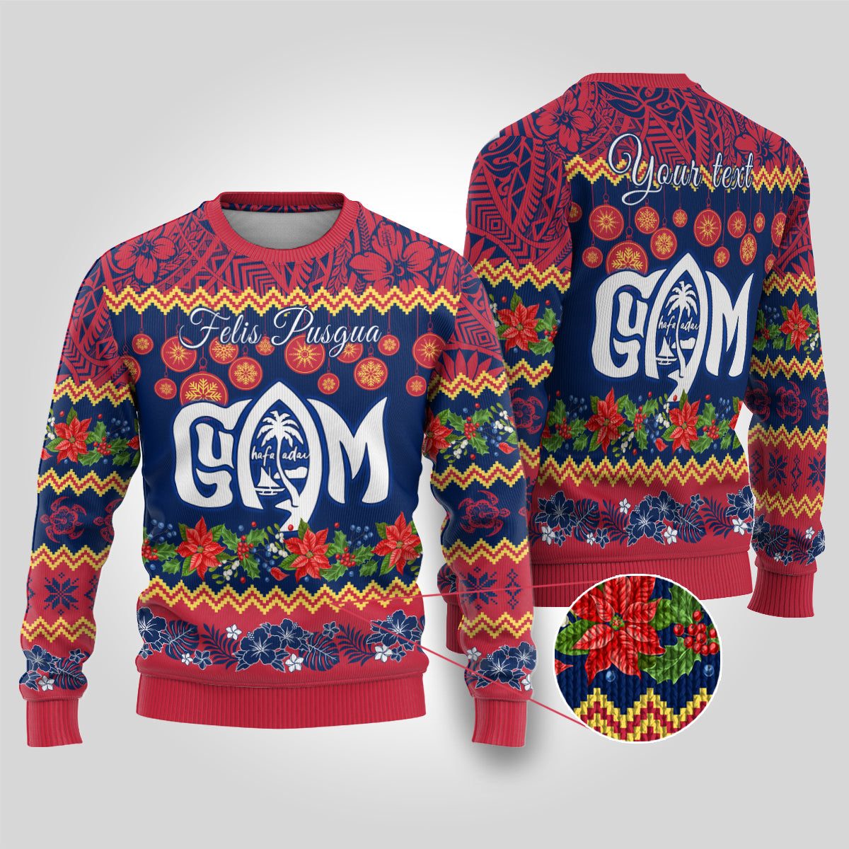 Personalised Guam Christmas Ugly Christmas Sweater Felis Pusgua Santa Beach Polynesian Pattern LT9 Blue - Polynesian Pride