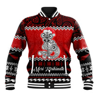 Personalised New Zealand Christmas Baseball Jacket Maori Tiki Meri Kirihimete LT9 Unisex Red - Polynesian Pride