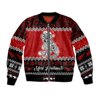 Personalised New Zealand Christmas Bomber Jacket Maori Tiki Meri Kirihimete LT9 Unisex Red - Polynesian Pride