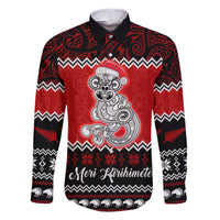 Personalised New Zealand Christmas Family Matching Short Sleeve Bodycon Dress and Hawaiian Shirt Maori Tiki Meri Kirihimete LT9 Dad's Shirt - Long Sleeve Red - Polynesian Pride