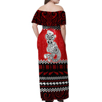Personalised New Zealand Christmas Off Shoulder Maxi Dress Maori Tiki Meri Kirihimete LT9 - Polynesian Pride