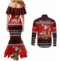 Personalised New Zealand Christmas Couples Matching Mermaid Dress and Long Sleeve Button Shirt Kiwi Santa Claus Maori Meri Kirihimete LT9 - Polynesian Pride