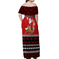 Personalised New Zealand Christmas Off Shoulder Maxi Dress Kiwi Santa Claus Maori Meri Kirihimete LT9 - Polynesian Pride