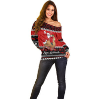 Personalised New Zealand Christmas Off Shoulder Sweater Kiwi Santa Claus Maori Meri Kirihimete LT9 - Polynesian Pride
