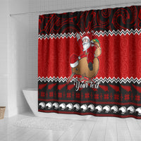 Personalised New Zealand Christmas Shower Curtain Kiwi Santa Claus Maori Meri Kirihimete LT9 - Polynesian Pride