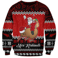 Personalised New Zealand Christmas Sweatshirt Kiwi Santa Claus Maori Meri Kirihimete LT9 Unisex Red - Polynesian Pride