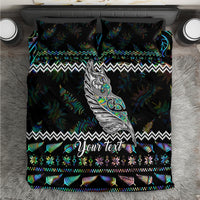 Personalised New Zealand Christmas Bedding Set Maori Fern Manaia Meri Kirihimete with Papaua Shell LT9 Black - Polynesian Pride
