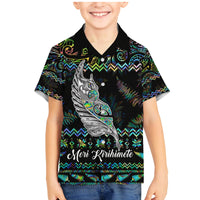 Personalised New Zealand Christmas Family Matching Mermaid Dress and Hawaiian Shirt Maori Fern Manaia Meri Kirihimete with Papaua Shell LT9 Son's Shirt Black - Polynesian Pride