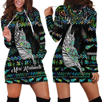 Personalised New Zealand Christmas Hoodie Dress Maori Fern Manaia Meri Kirihimete with Papaua Shell LT9 - Polynesian Pride