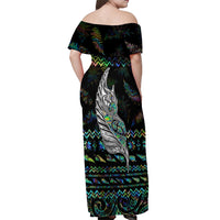 Personalised New Zealand Christmas Off Shoulder Maxi Dress Maori Fern Manaia Meri Kirihimete with Papaua Shell LT9 - Polynesian Pride
