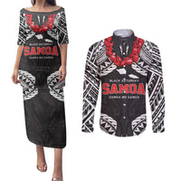 Samoa Black Saturday Couples Matching Puletasi and Long Sleeve Button Shirt Samoa mo Samoa with Black Ula Fala LT9 Black - Polynesian Pride
