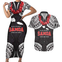 Samoa Black Saturday Couples Matching Short Sleeve Bodycon Dress and Hawaiian Shirt Samoa mo Samoa with Black Ula Fala LT9 Black - Polynesian Pride