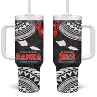 Samoa Black Saturday Tumbler With Handle Samoa mo Samoa with Black Ula Fala LT9 One Size: 40 oz Black - Polynesian Pride