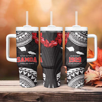 Samoa Black Saturday Tumbler With Handle Samoa mo Samoa with Black Ula Fala LT9 - Polynesian Pride