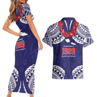 Samoa Black Saturday Couples Matching Short Sleeve Bodycon Dress and Hawaiian Shirt Samoa mo Samoa with Blue Ula Fala LT9 - Polynesian Pride