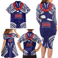Samoa Black Saturday Family Matching Long Sleeve Bodycon Dress and Hawaiian Shirt Samoa mo Samoa with Blue Ula Fala