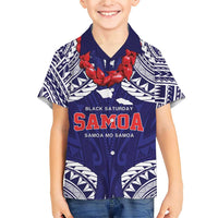Samoa Black Saturday Family Matching Short Sleeve Bodycon Dress and Hawaiian Shirt Samoa mo Samoa with Blue Ula Fala