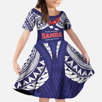 Samoa Black Saturday Kid Short Sleeve Dress Samoa mo Samoa with Blue Ula Fala LT9 KID Blue - Polynesian Pride