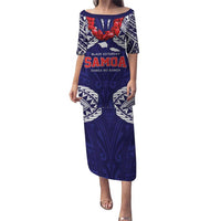 Samoa Black Saturday Puletasi Samoa mo Samoa with Blue Ula Fala LT9 Long Dress Blue - Polynesian Pride