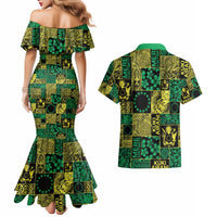 Cook Islands Mere Kiritimiti Couples Matching Mermaid Dress and Hawaiian Shirt Pacific Patchwork Xmas Vibes - Polynesian Pride