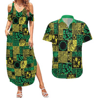 Cook Islands Mere Kiritimiti Couples Matching Summer Maxi Dress and Hawaiian Shirt Pacific Patchwork Xmas Vibes LT9 Green - Polynesian Pride