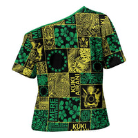 Cook Islands Mere Kiritimiti Cross Shoulder Shirt Pacific Patchwork Xmas Vibes - Polynesian Pride