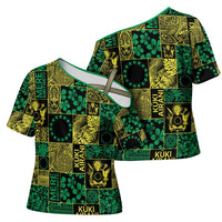 Cook Islands Mere Kiritimiti Cross Shoulder Shirt Pacific Patchwork Xmas Vibes - Polynesian Pride