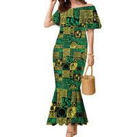 Cook Islands Mere Kiritimiti Family Matching Mermaid Dress and Hawaiian Shirt Pacific Patchwork Xmas Vibes LT9 Mom's Dress Green - Polynesian Pride