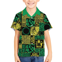 Cook Islands Mere Kiritimiti Family Matching Mermaid Dress and Hawaiian Shirt Pacific Patchwork Xmas Vibes LT9 Son's Shirt Green - Polynesian Pride