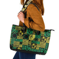Cook Islands Mere Kiritimiti Leather Tote Bag Pacific Patchwork Xmas Vibes - Polynesian Pride