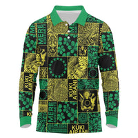Cook Islands Mere Kiritimiti Long Sleeve Polo Shirt Pacific Patchwork Xmas Vibes - Polynesian Pride