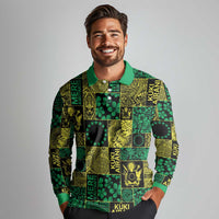 Cook Islands Mere Kiritimiti Long Sleeve Polo Shirt Pacific Patchwork Xmas Vibes - Polynesian Pride