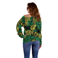 Cook Islands Mere Kiritimiti Off Shoulder Sweater Pacific Patchwork Xmas Vibes - Polynesian Pride